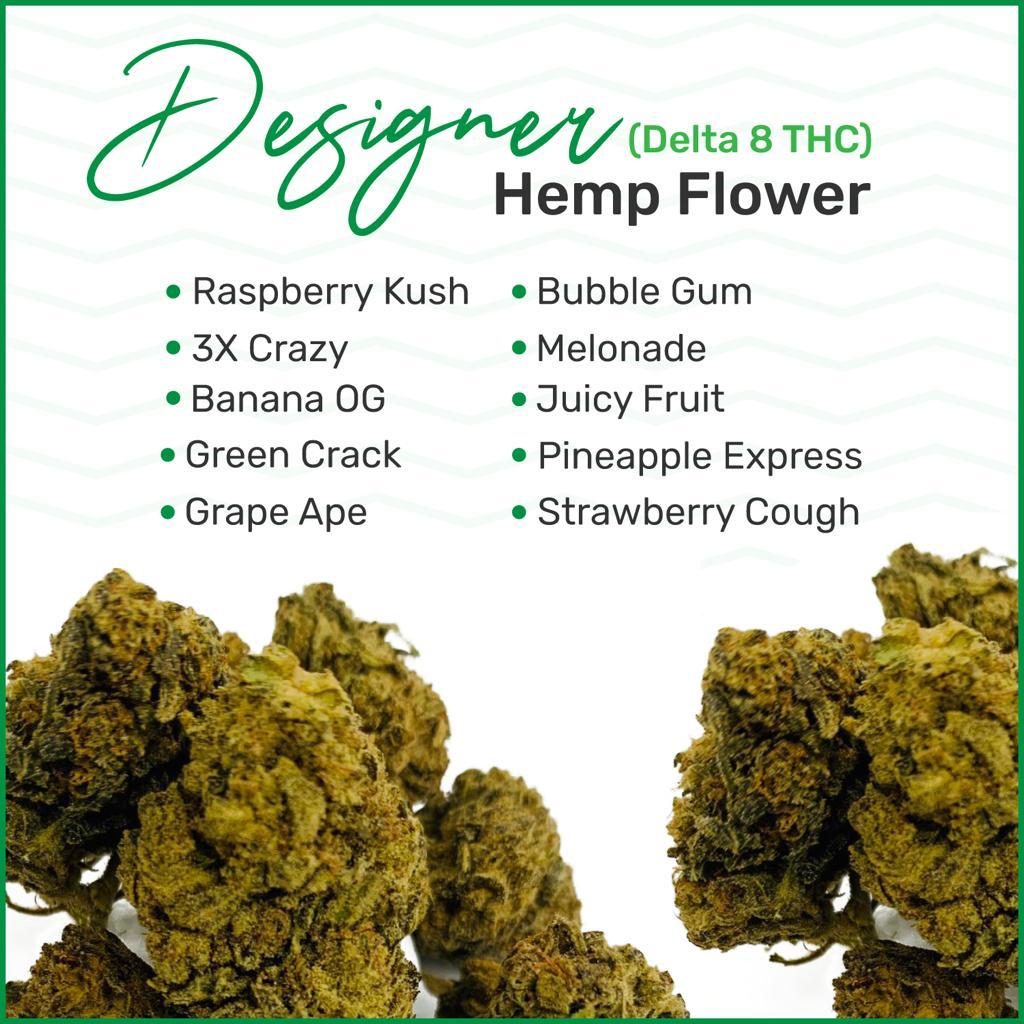 High-CBG Designer Hemp Flower (Delta 8 Enriched) – $99.99/oz