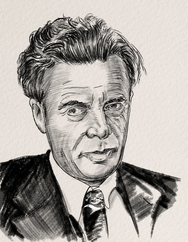 Drawing of Aldous Huxley, author of Brave New World