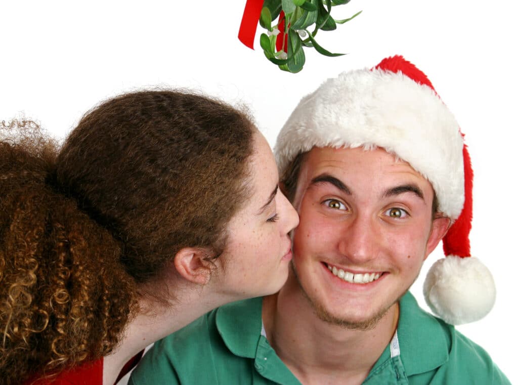 Christmas tradition is to kiss under mistletoe